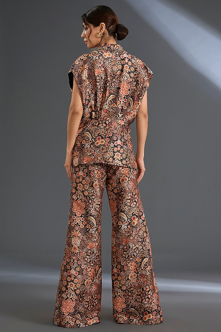 Black Raw Silk Printed Pant Set by Ridhi Mehra at Pernia's Pop Up Shop