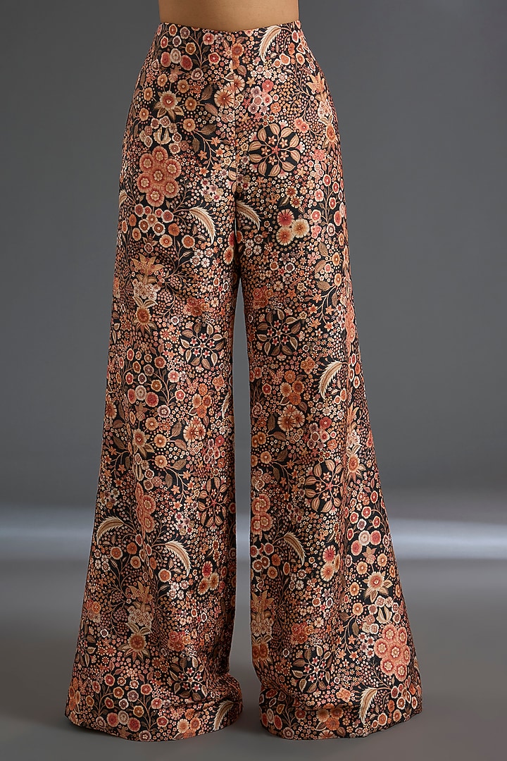 Black Raw Silk Printed Pant Set by Ridhi Mehra at Pernia's Pop Up Shop