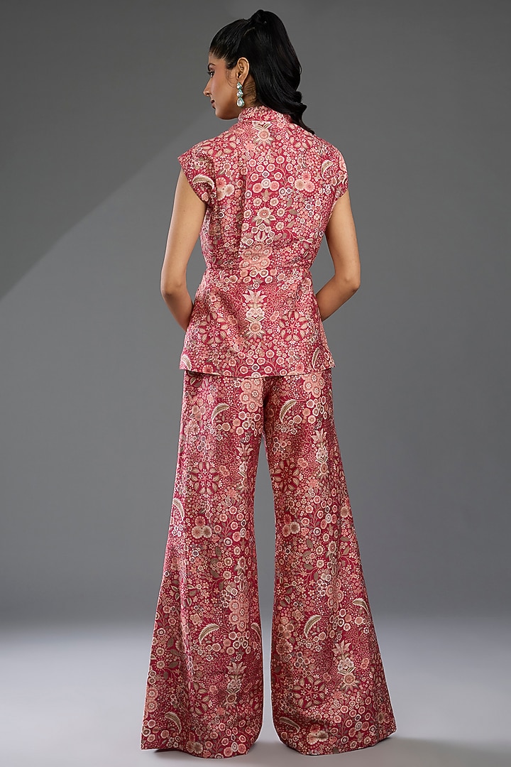Red Raw Silk Printed Jacket Set by Ridhi Mehra at Pernia's Pop Up Shop