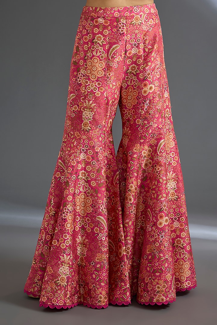 Fuchsia Raw Silk Printed Jacket Set by Ridhi Mehra at Pernia's Pop Up Shop