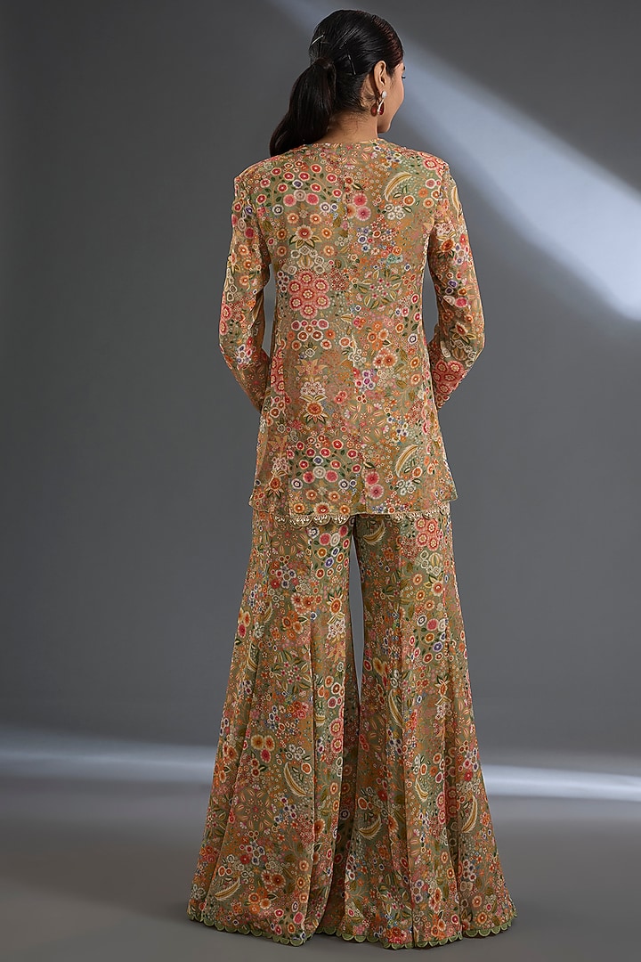 Olive Green Georgette Printed Pant Set by Ridhi Mehra at Pernia's Pop Up Shop