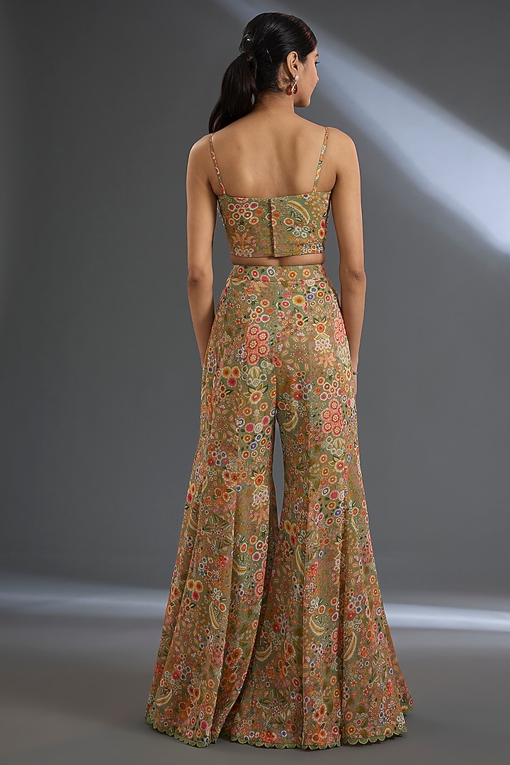 Olive Green Georgette Printed Pant Set by Ridhi Mehra at Pernia's Pop Up Shop