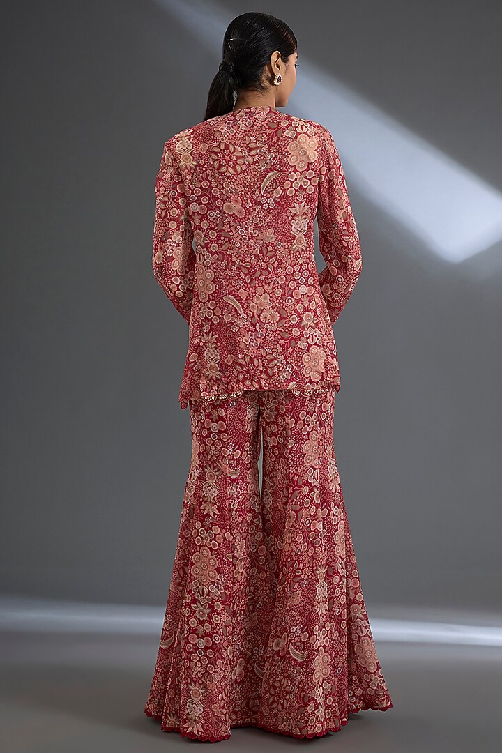 Red Georgette Printed Pant Set by Ridhi Mehra at Pernia's Pop Up Shop