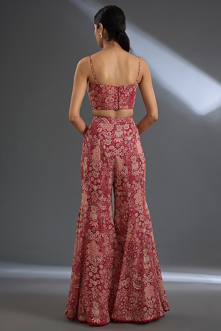 Red Georgette Printed Pant Set by Ridhi Mehra at Pernia's Pop Up Shop