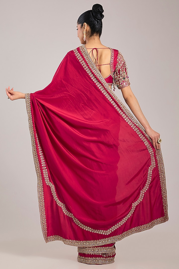 Red Silk Embroidered Bridal Saree Set by Ridhi Mehra at Pernia's Pop Up Shop