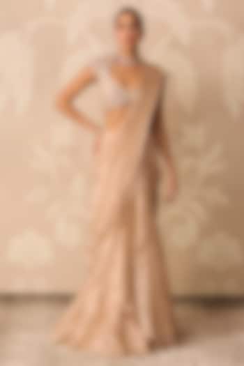 Gunmetal Gold Tissue Draped Skirt Reception Saree Set by Ridhi Mehra at Pernia's Pop Up Shop