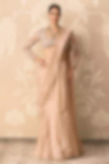 Gunmetal Gold Tissue Draped Skirt Reception Saree Set by Ridhi Mehra at Pernia's Pop Up Shop