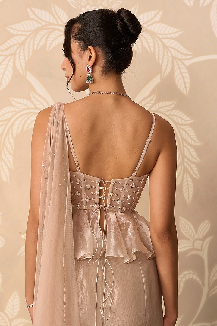 Water Gold Tissue Draped Skirt Reception Saree Set by Ridhi Mehra at Pernia's Pop Up Shop