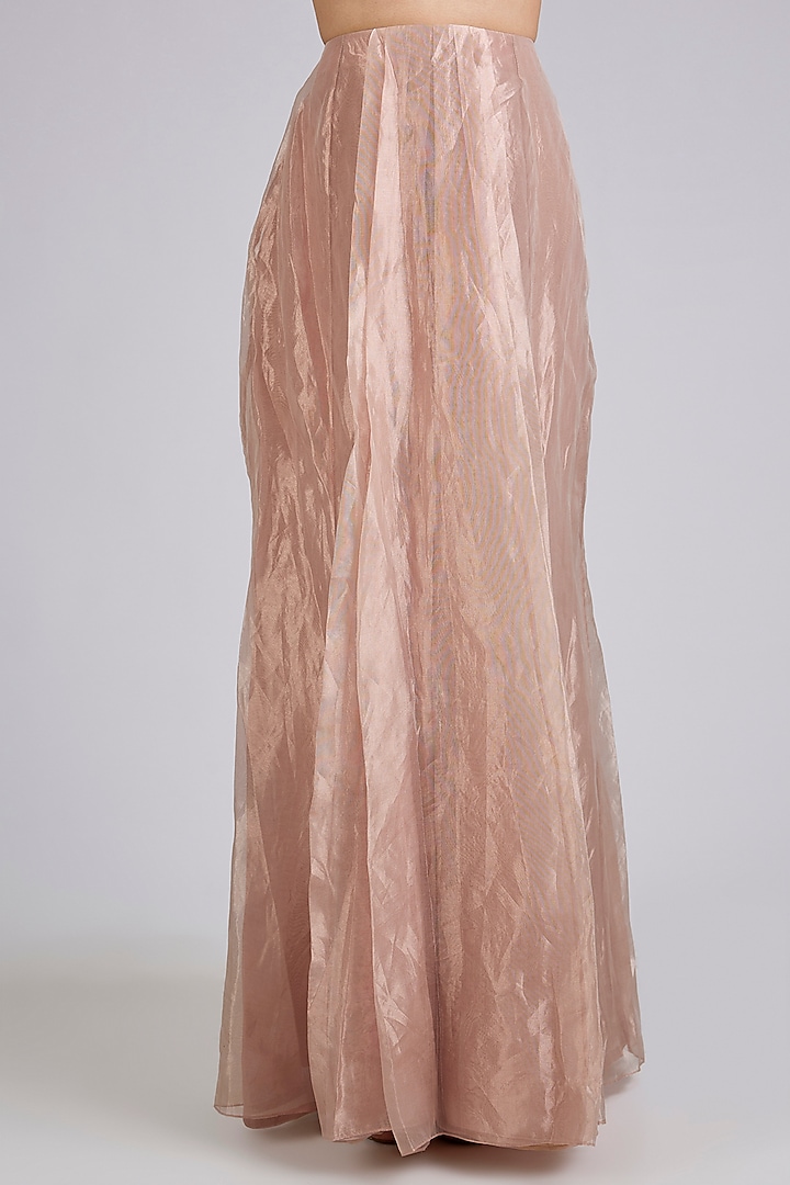 Rose Gold Tissue Stitched Skirt Reception Saree Set by Ridhi Mehra at Pernia's Pop Up Shop
