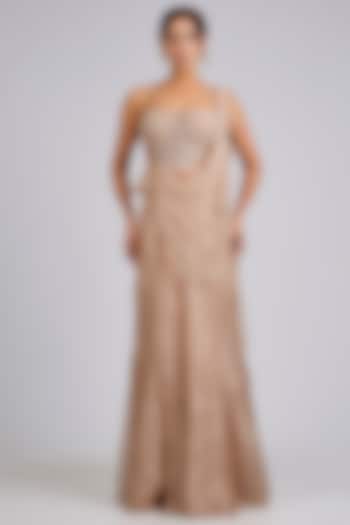 Gunmetal Gold Tissue Stitched Skirt Reception Saree Set by Ridhi Mehra at Pernia's Pop Up Shop