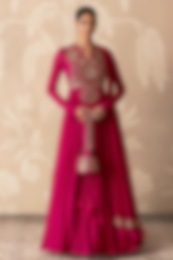 Fuchsia Georgette Embroidered Bridal Anarkali Set by Ridhi Mehra at Pernia's Pop Up Shop