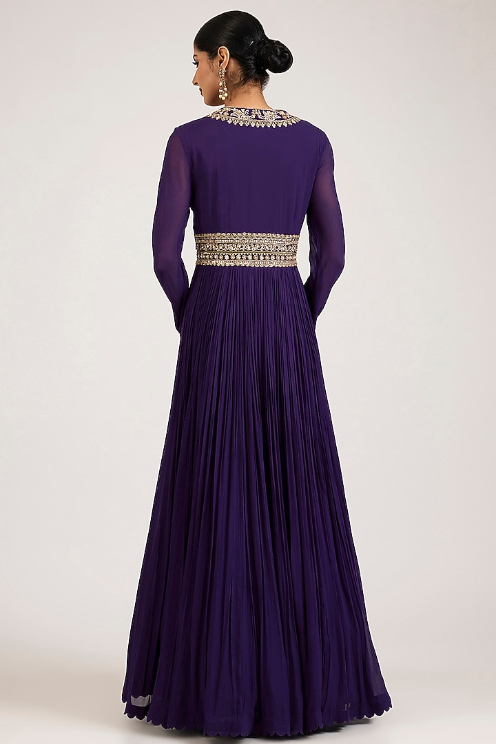 Purple Georgette Embroidered Bridal Anarkali Set by Ridhi Mehra at Pernia's Pop Up Shop