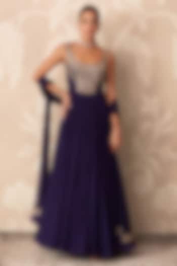 Purple Georgette Embroidered Bridal Anarkali Set by Ridhi Mehra at Pernia's Pop Up Shop