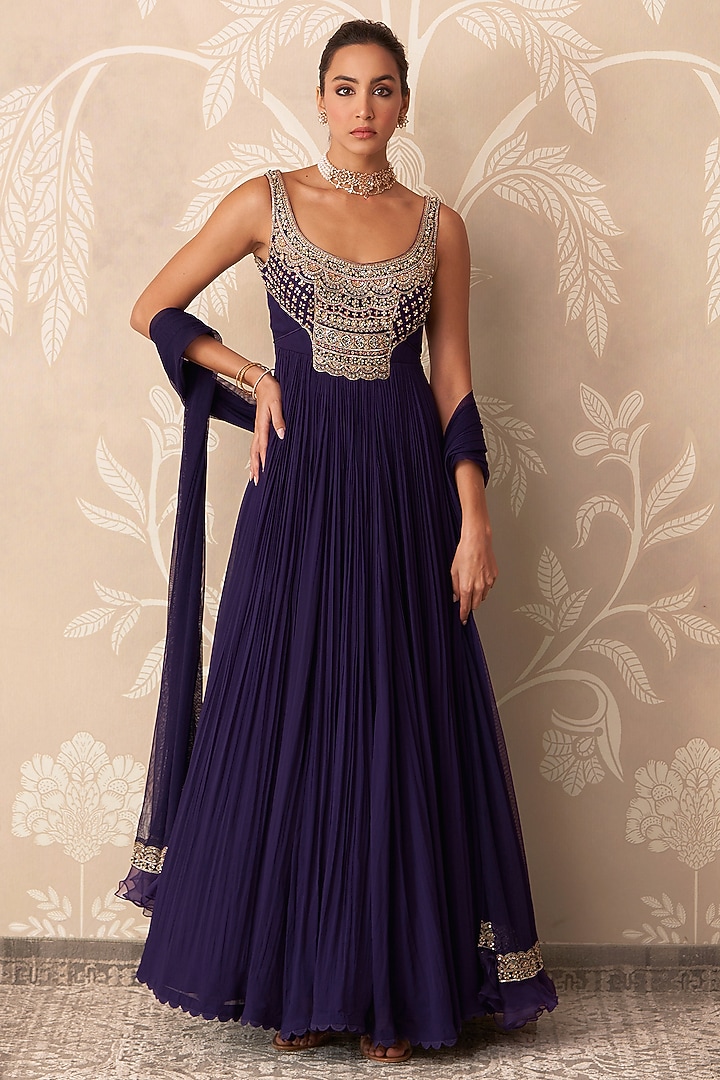 Purple Georgette Embroidered Bridal Anarkali Set by Ridhi Mehra at Pernia's Pop Up Shop