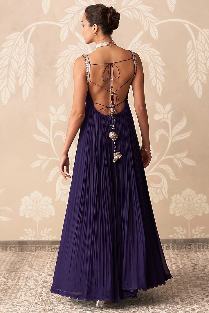Purple Georgette Embroidered Bridal Anarkali Set by Ridhi Mehra at Pernia's Pop Up Shop