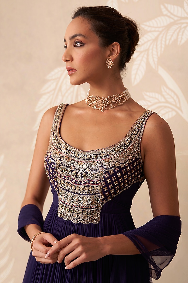 Purple Georgette Embroidered Bridal Anarkali Set by Ridhi Mehra at Pernia's Pop Up Shop