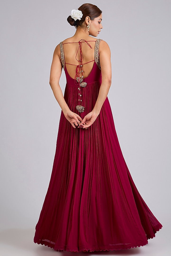Red Georgette Embroidered Bridal Anarkali Set by Ridhi Mehra at Pernia's Pop Up Shop