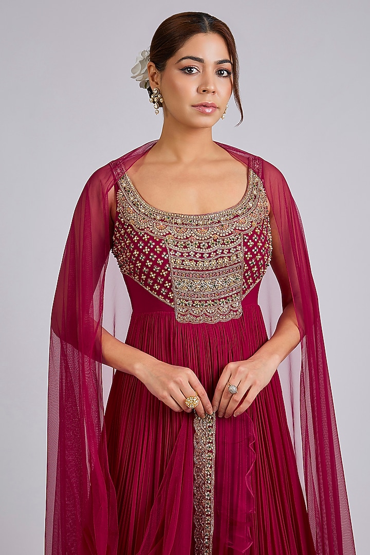 Red Georgette Embroidered Bridal Anarkali Set by Ridhi Mehra at Pernia's Pop Up Shop