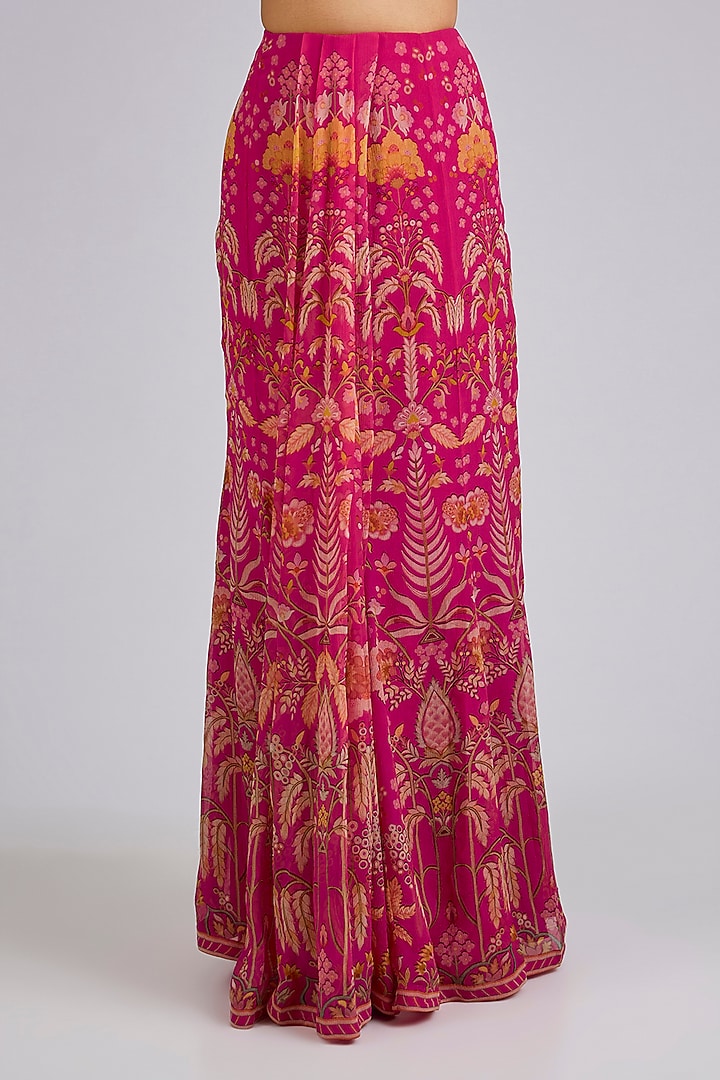 Fuchsia Chiffon Printed Skirt Reception Saree Set by Ridhi Mehra at Pernia's Pop Up Shop
