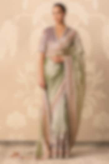 Multi-Colored Tissue Embroidered Bridal Saree Set by Ridhi Mehra at Pernia's Pop Up Shop