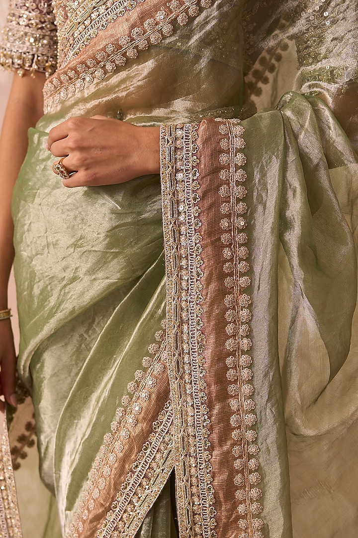 Multi-Colored Tissue Embroidered Bridal Saree Set by Ridhi Mehra at Pernia's Pop Up Shop