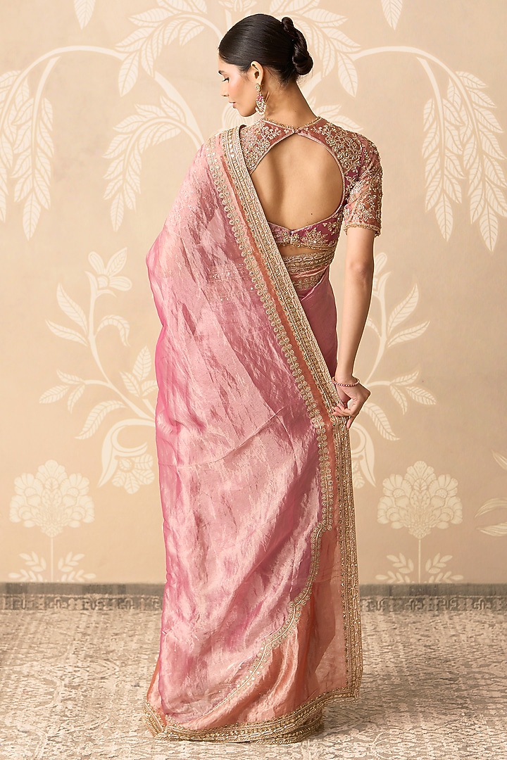 Fuchsia Gold Tissue Embroidered Bridal Saree Set by Ridhi Mehra at Pernia's Pop Up Shop