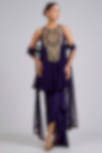 Purple Silk Draped Skirt Set by Ridhi Mehra at Pernia's Pop Up Shop