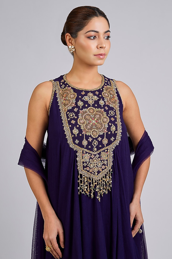 Purple Silk Draped Skirt Set by Ridhi Mehra at Pernia's Pop Up Shop