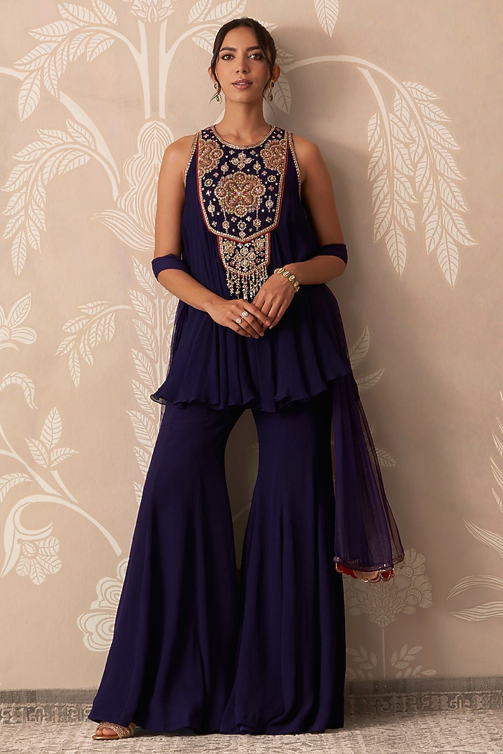 Purple Chiffon Wedding Sharara Set by Ridhi Mehra at Pernia's Pop Up Shop