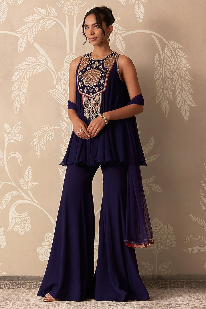 Purple Chiffon Wedding Sharara Set by Ridhi Mehra at Pernia's Pop Up Shop