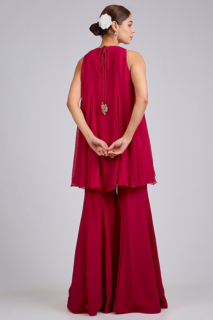 Red Chiffon Wedding Sharara Set by Ridhi Mehra at Pernia's Pop Up Shop