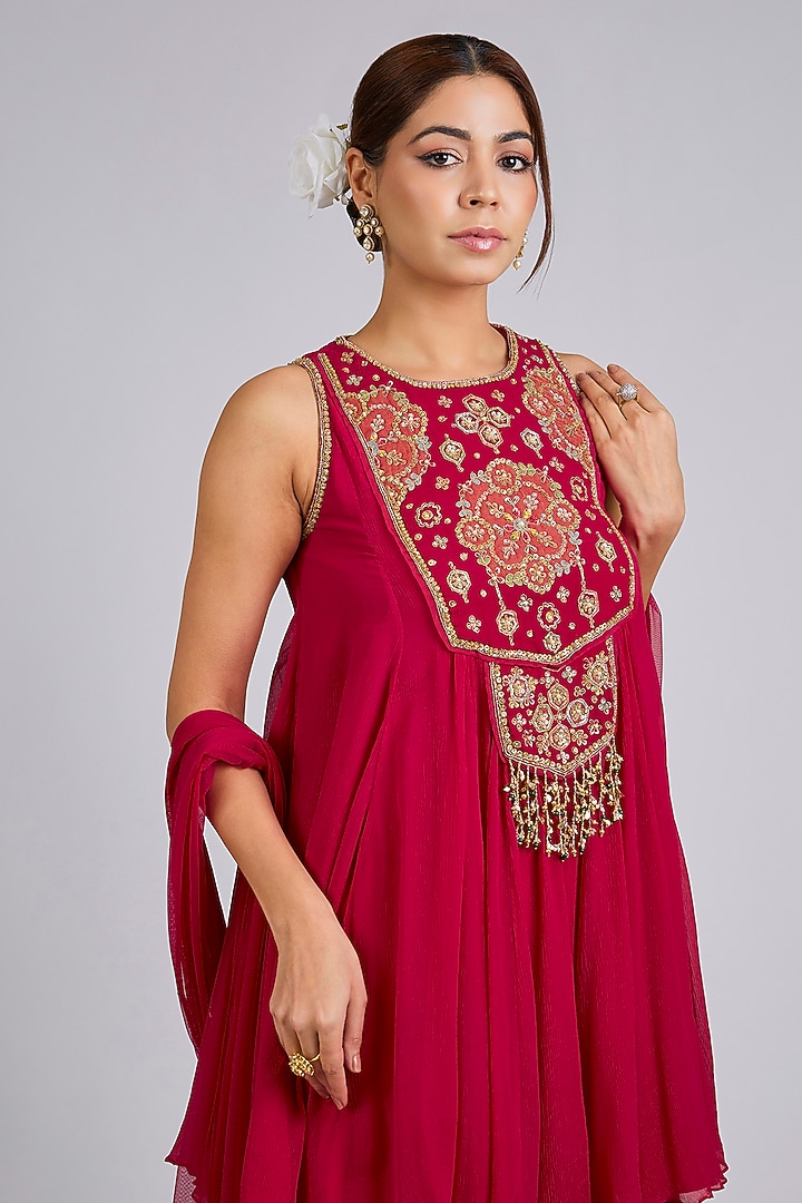 Red Chiffon Wedding Sharara Set by Ridhi Mehra at Pernia's Pop Up Shop