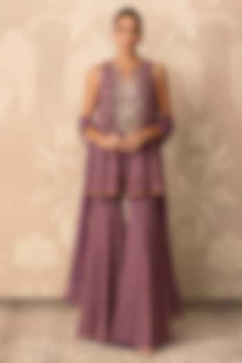 Lilac Chiffon Printed Gharara Set by Ridhi Mehra at Pernia's Pop Up Shop