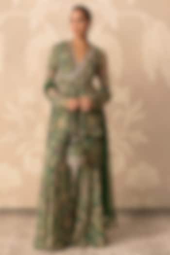 Green Chiffon Printed Gharara Set by Ridhi Mehra at Pernia's Pop Up Shop
