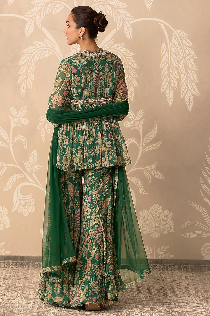 Green Chiffon Printed Gharara Set by Ridhi Mehra at Pernia's Pop Up Shop