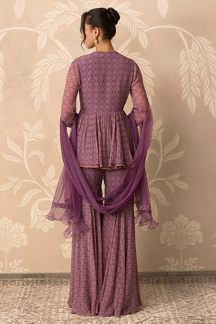 Lilac Chiffon Printed Gharara Set by Ridhi Mehra at Pernia's Pop Up Shop