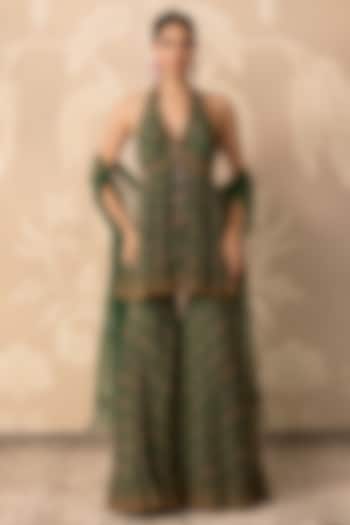 Green Chiffon Printed Gharara Set by Ridhi Mehra at Pernia's Pop Up Shop