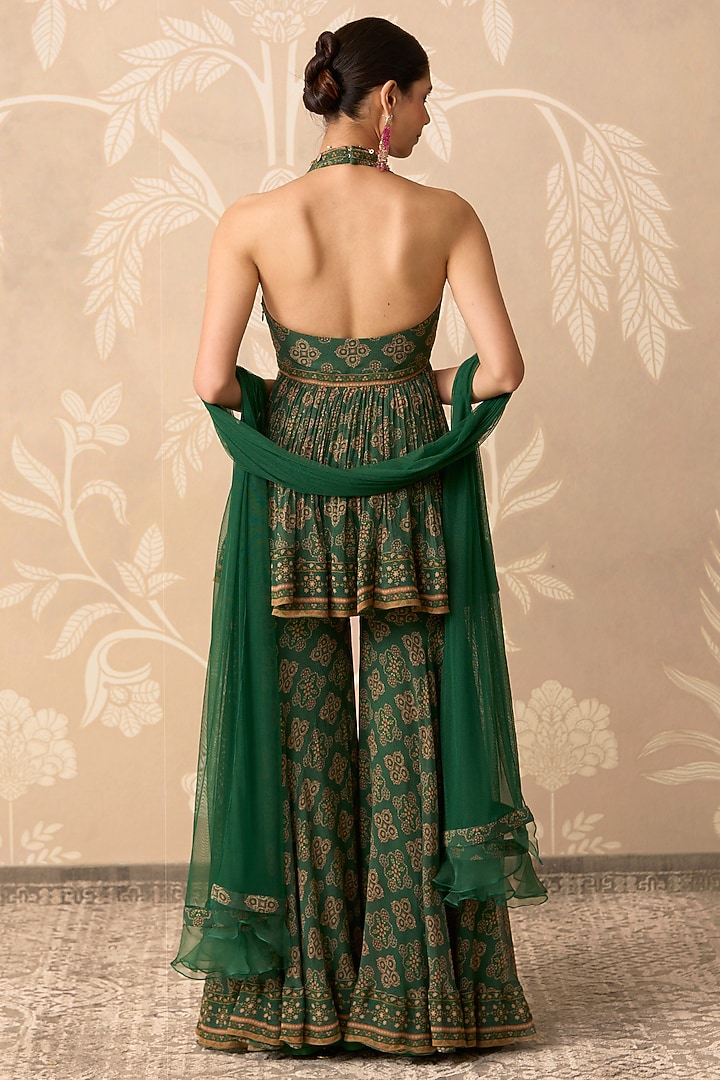 Green Chiffon Printed Gharara Set by Ridhi Mehra at Pernia's Pop Up Shop
