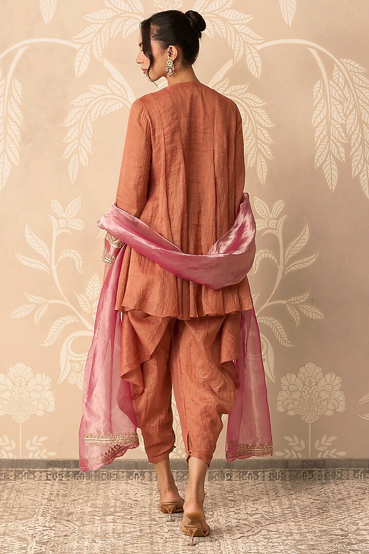 Orange Chanderi Tissue Embroidered Flared Kurta Set by Ridhi Mehra at Pernia's Pop Up Shop