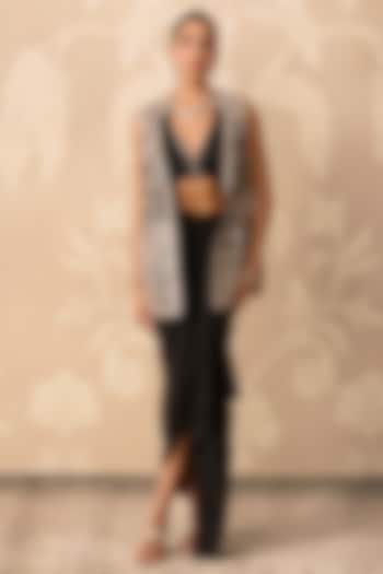 Black Organza Embroidered Jacket Set by Ridhi Mehra at Pernia's Pop Up Shop