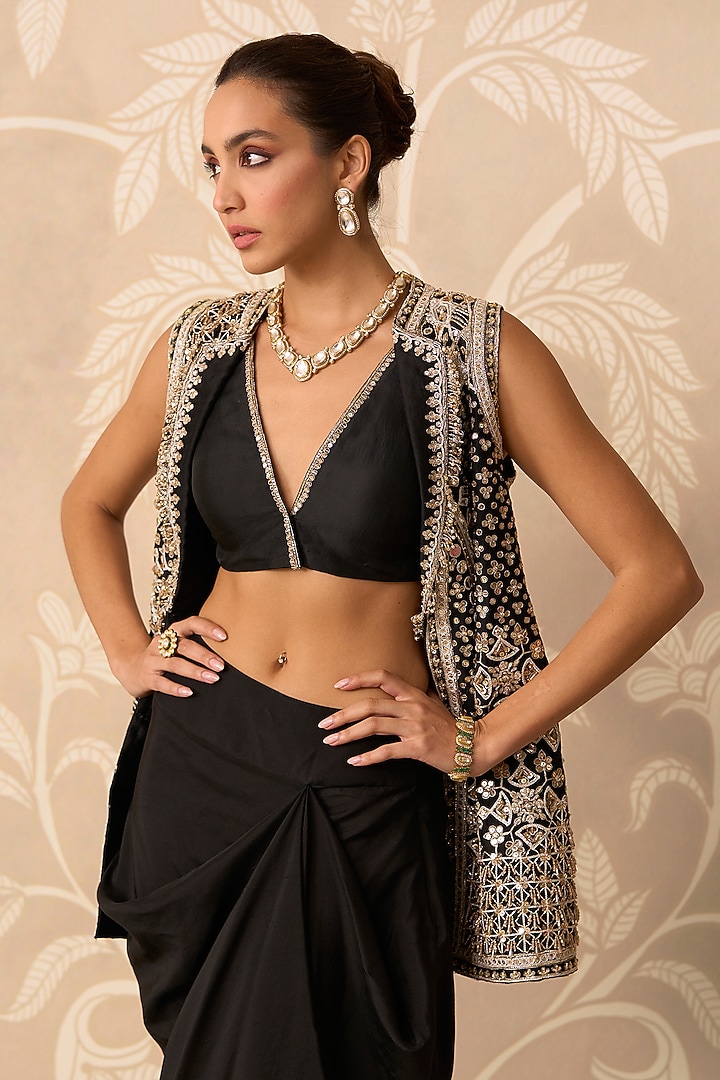 Black Organza Embroidered Jacket Set by Ridhi Mehra at Pernia's Pop Up Shop