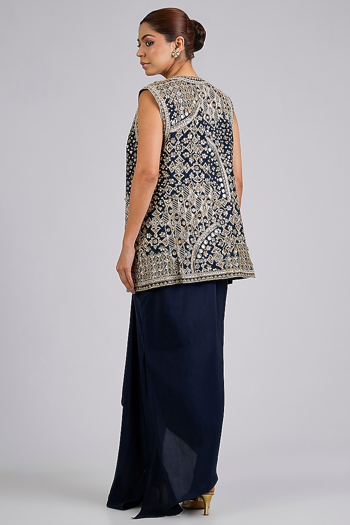 Navy Organza Embroidered Flared Kurta Set by Ridhi Mehra at Pernia's Pop Up Shop