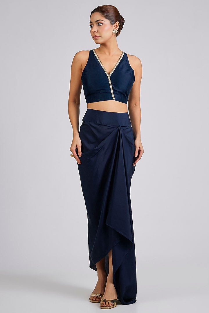 Navy Organza Embroidered Flared Kurta Set by Ridhi Mehra at Pernia's Pop Up Shop