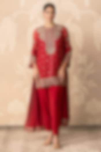 Rust Orange Organza Embroidered Kurta Set by Ridhi Mehra at Pernia's Pop Up Shop