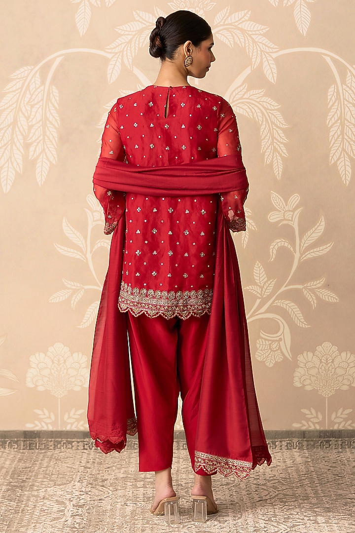 Rust Orange Organza Embroidered Kurta Set by Ridhi Mehra at Pernia's Pop Up Shop