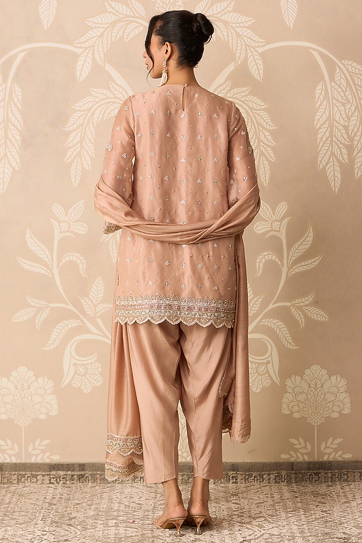 Champagne Organza Embroidered Kurta Set by Ridhi Mehra at Pernia's Pop Up Shop