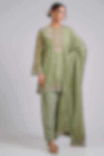 Mint Organza Embroidered Kurta Set by Ridhi Mehra at Pernia's Pop Up Shop