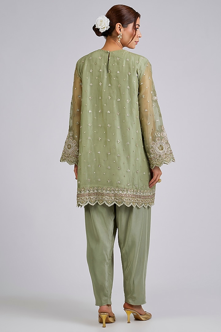 Mint Organza Embroidered Kurta Set by Ridhi Mehra at Pernia's Pop Up Shop