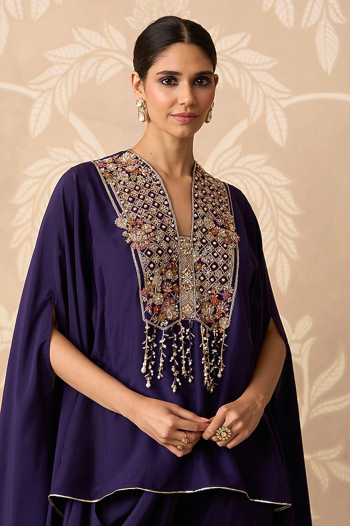 Purple Silk Embroidered Cape Set by Ridhi Mehra at Pernia's Pop Up Shop