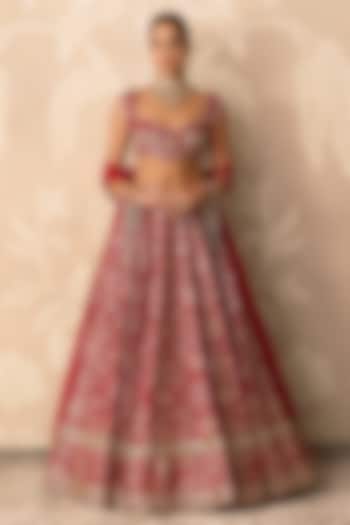 Red Raw Silk Embroidered Bridal Lehenga Set by Ridhi Mehra at Pernia's Pop Up Shop